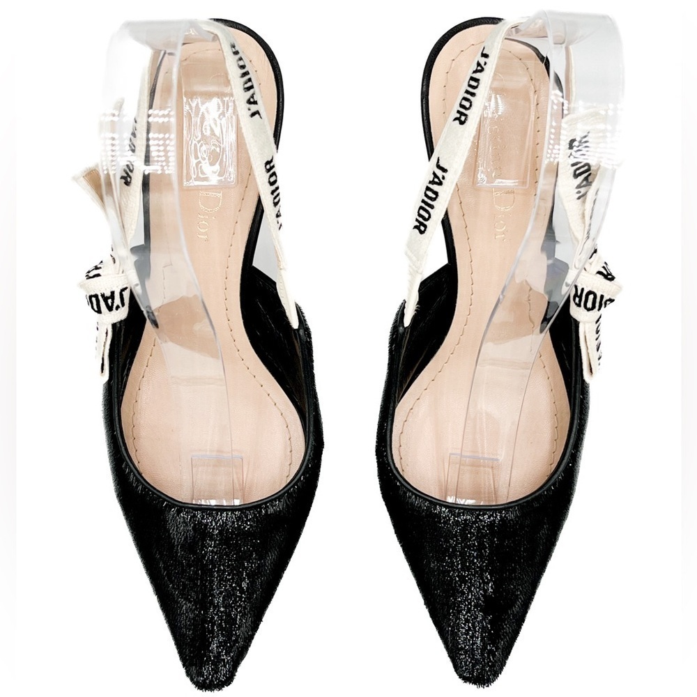 Dior J’Adior Two-Toned Shiny Velvet White Ribbon Logo Slingback 65mm Heels